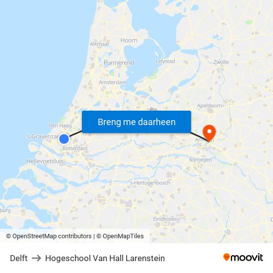 Delft to Hogeschool Van Hall Larenstein map