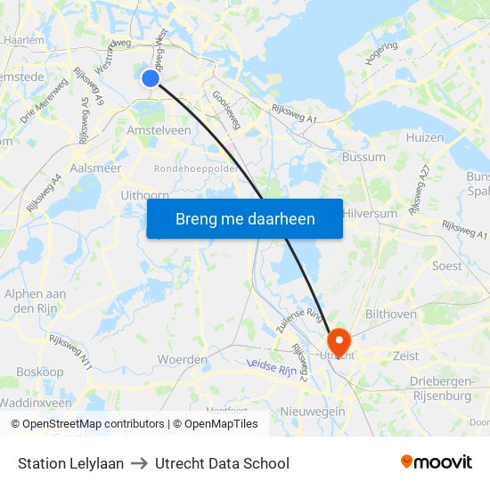 Station Lelylaan to Utrecht Data School map
