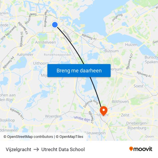 Vijzelgracht to Utrecht Data School map