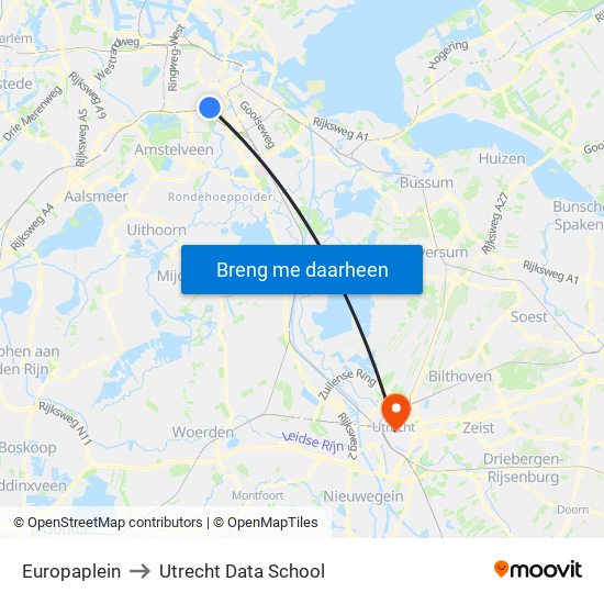 Europaplein to Utrecht Data School map