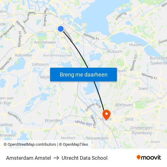 Amsterdam Amstel to Utrecht Data School map