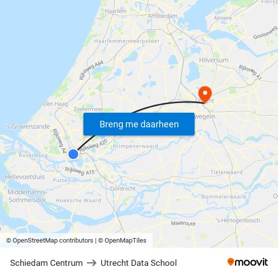 Schiedam Centrum to Utrecht Data School map