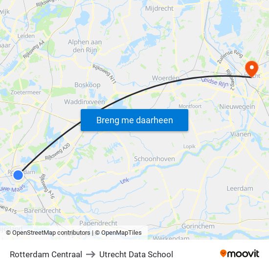 Rotterdam Centraal to Utrecht Data School map