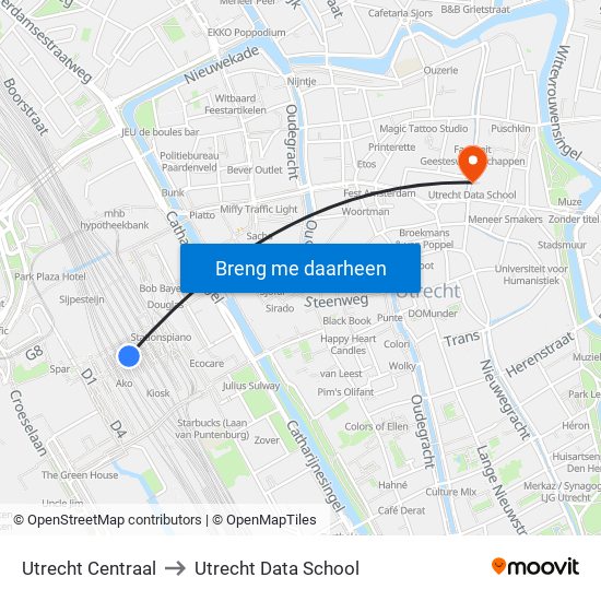Utrecht Centraal to Utrecht Data School map