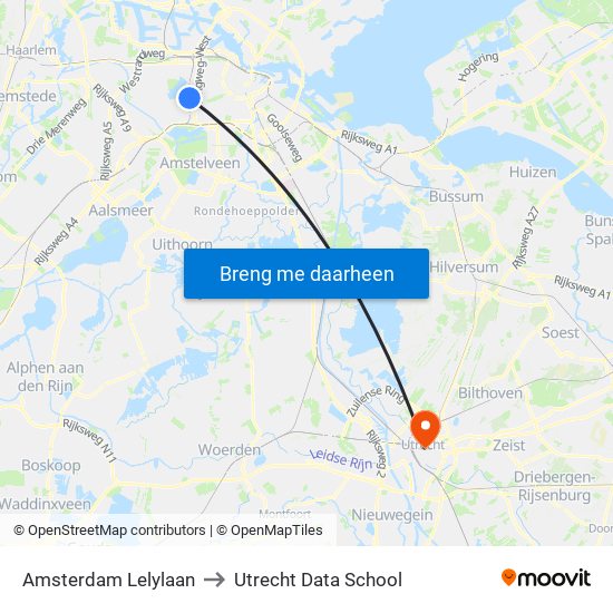 Amsterdam Lelylaan to Utrecht Data School map