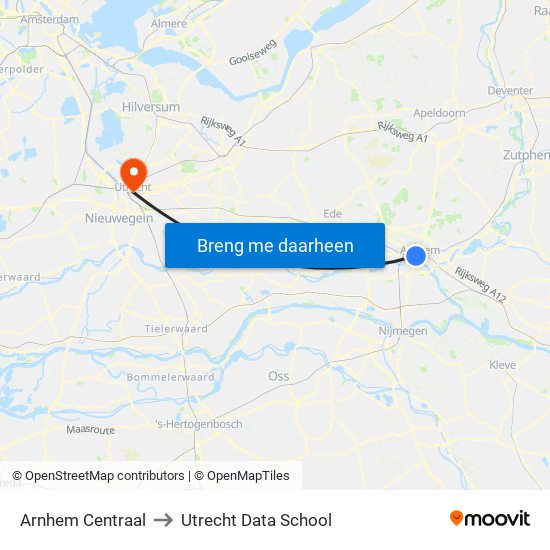 Arnhem Centraal to Utrecht Data School map