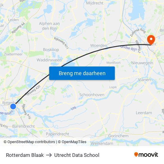 Rotterdam Blaak to Utrecht Data School map