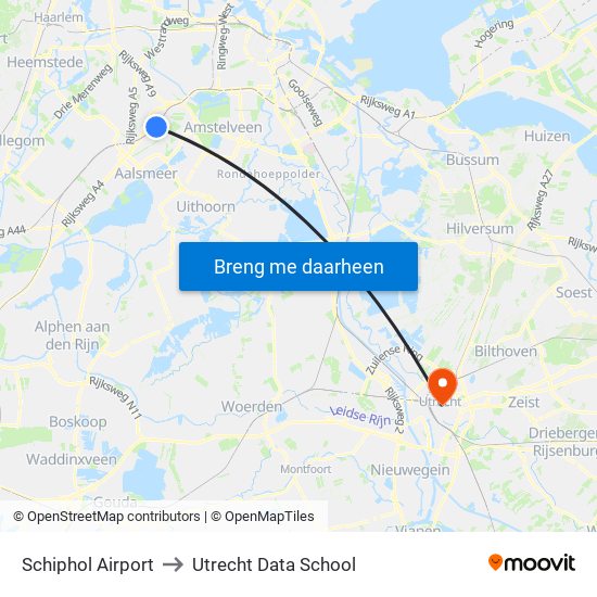 Schiphol Airport to Utrecht Data School map