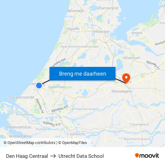 Den Haag Centraal to Utrecht Data School map