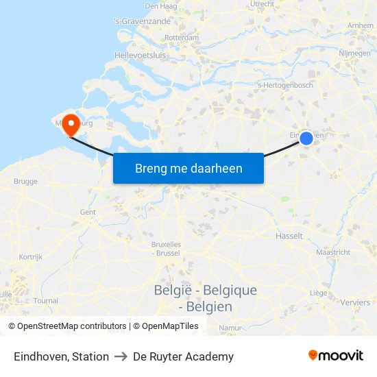 Eindhoven, Station to De Ruyter Academy map