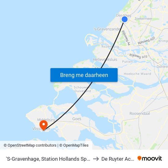 'S-Gravenhage, Station Hollands Spoor (Perron A) to De Ruyter Academy map