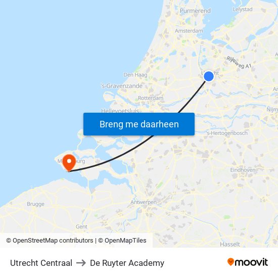 Utrecht Centraal to De Ruyter Academy map