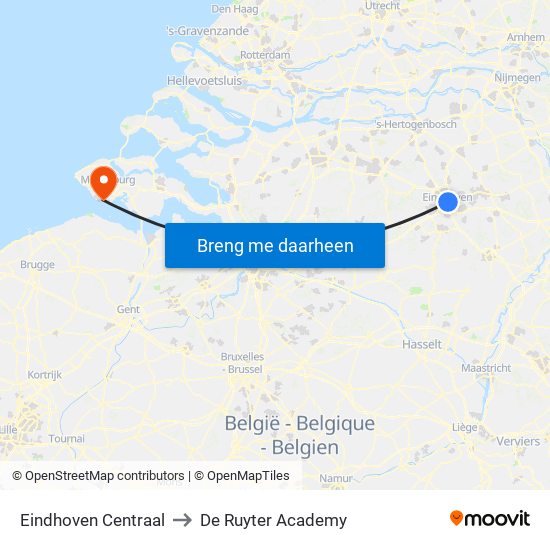 Eindhoven Centraal to De Ruyter Academy map