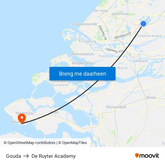 Gouda to De Ruyter Academy map