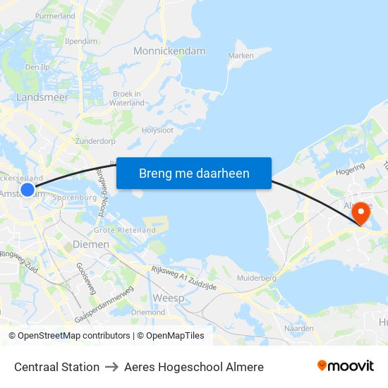 Centraal Station to Aeres Hogeschool Almere map