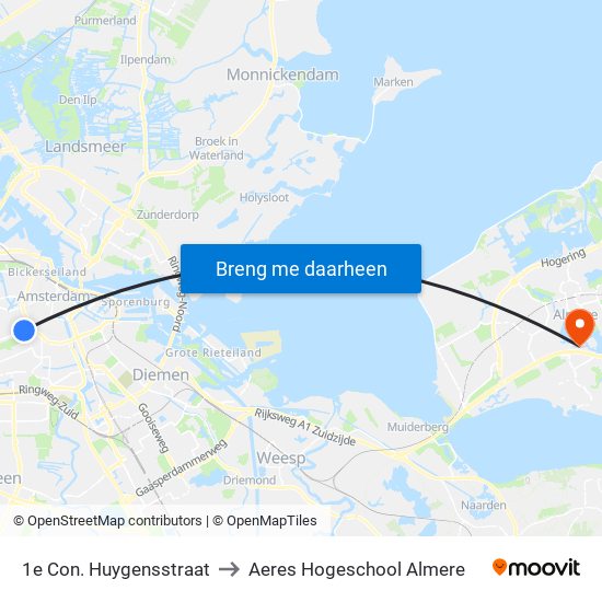 1e Con. Huygensstraat to Aeres Hogeschool Almere map