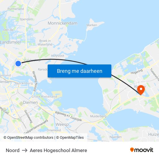 Noord to Aeres Hogeschool Almere map