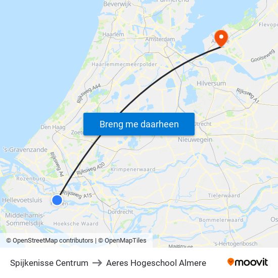 Spijkenisse Centrum to Aeres Hogeschool Almere map