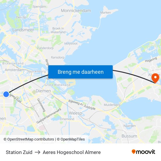 Station Zuid to Aeres Hogeschool Almere map