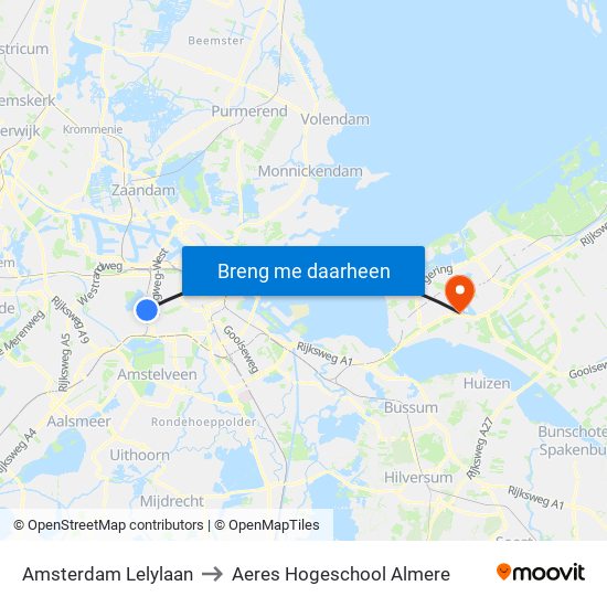 Amsterdam Lelylaan to Aeres Hogeschool Almere map