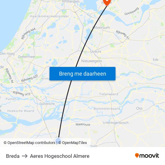 Breda to Aeres Hogeschool Almere map