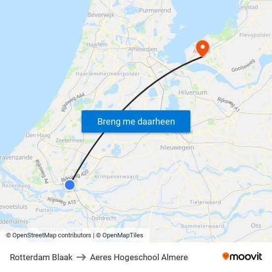 Rotterdam Blaak to Aeres Hogeschool Almere map