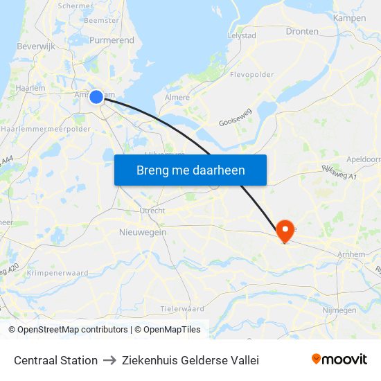 Centraal Station to Ziekenhuis Gelderse Vallei map