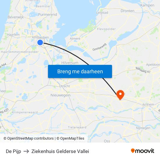 De Pijp to Ziekenhuis Gelderse Vallei map