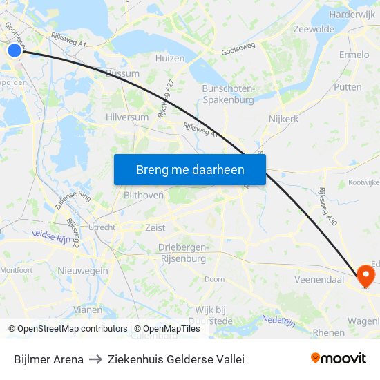 Bijlmer Arena to Ziekenhuis Gelderse Vallei map