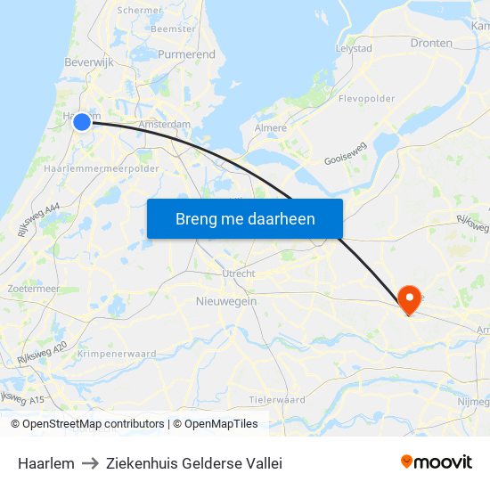 Haarlem to Ziekenhuis Gelderse Vallei map