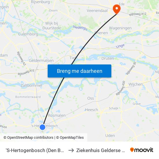 'S-Hertogenbosch (Den Bosch) to Ziekenhuis Gelderse Vallei map