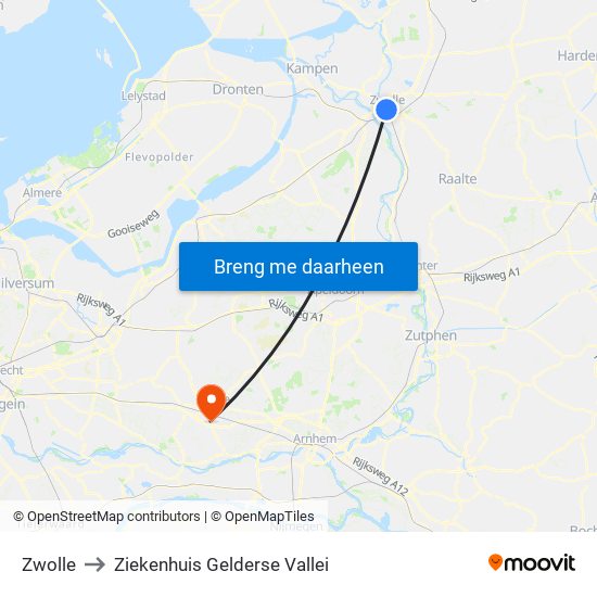 Zwolle to Ziekenhuis Gelderse Vallei map