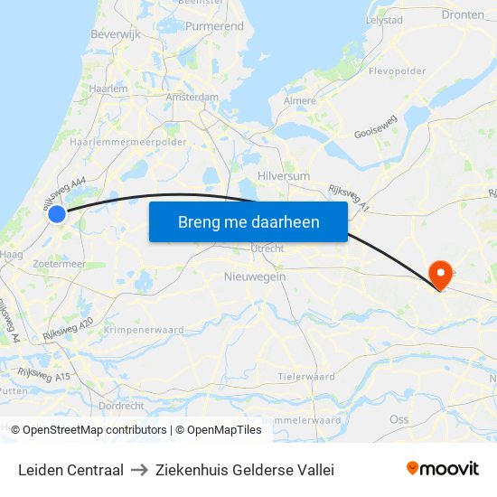 Leiden Centraal to Ziekenhuis Gelderse Vallei map