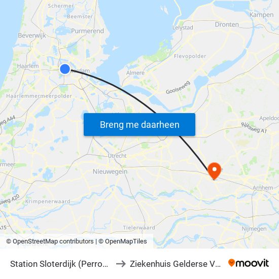 Station Sloterdijk (Perron N) to Ziekenhuis Gelderse Vallei map