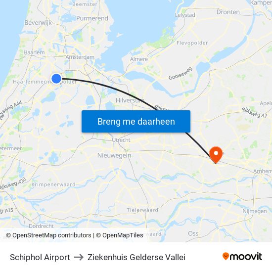 Schiphol Airport to Ziekenhuis Gelderse Vallei map