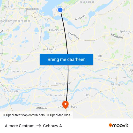 Almere Centrum to Gebouw A map