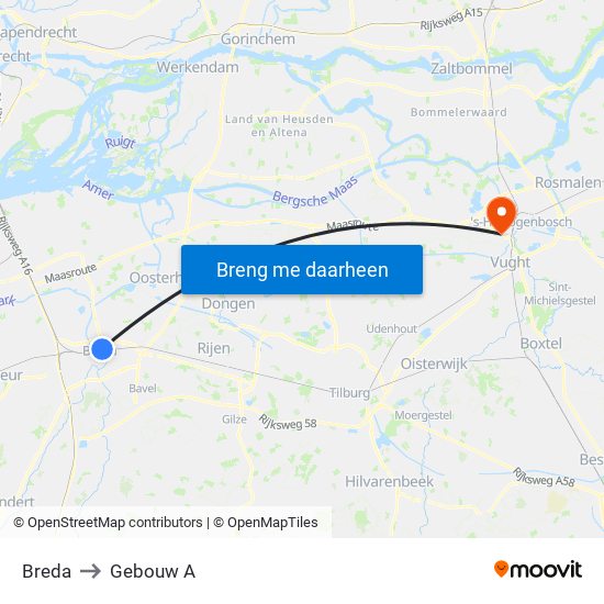 Breda to Gebouw A map