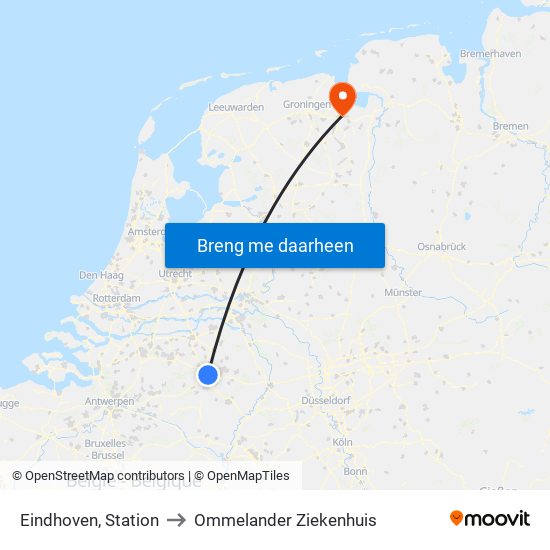 Eindhoven, Station to Ommelander Ziekenhuis map