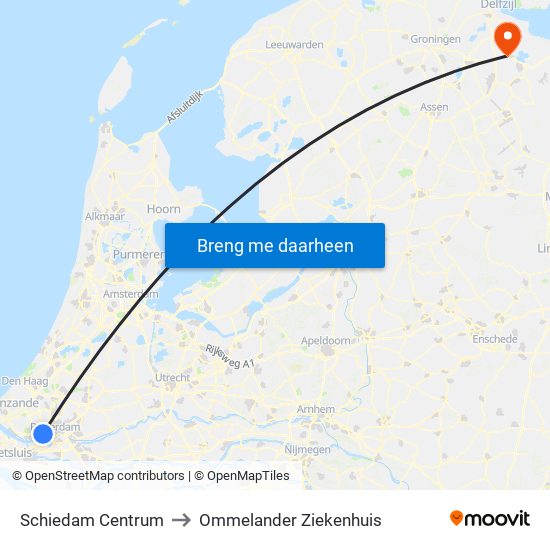 Schiedam Centrum to Ommelander Ziekenhuis map