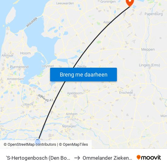 'S-Hertogenbosch (Den Bosch) to Ommelander Ziekenhuis map