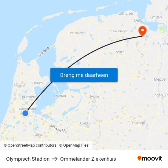 Olympisch Stadion to Ommelander Ziekenhuis map