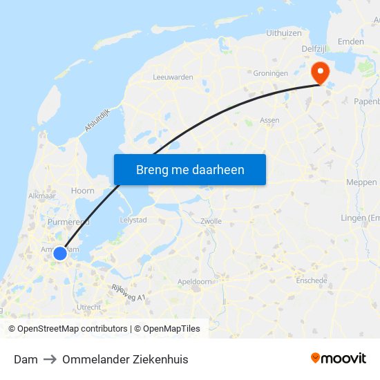 Dam to Ommelander Ziekenhuis map