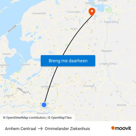 Arnhem Centraal to Ommelander Ziekenhuis map