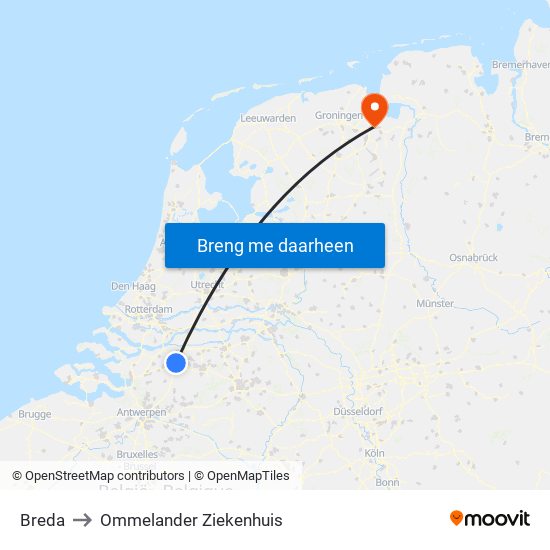 Breda to Ommelander Ziekenhuis map