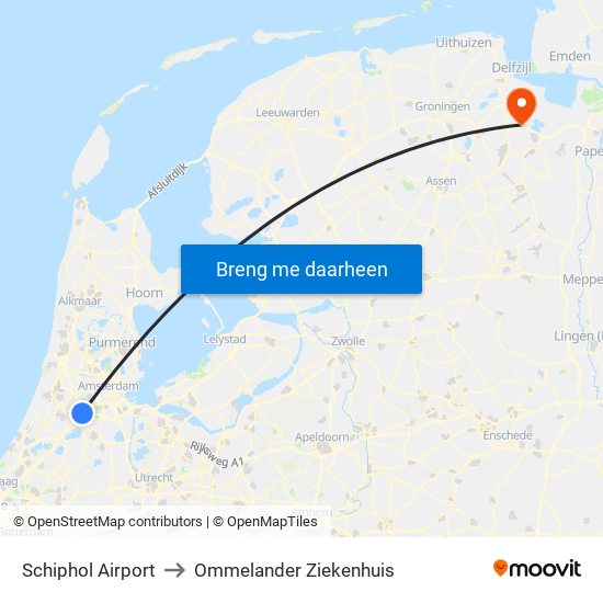 Schiphol Airport to Ommelander Ziekenhuis map