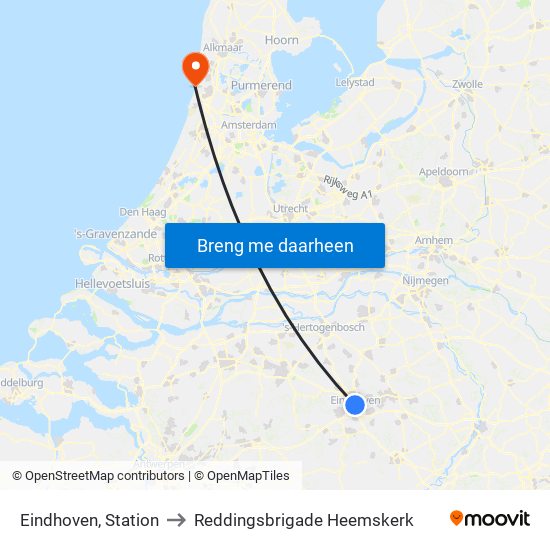 Eindhoven, Station to Reddingsbrigade Heemskerk map
