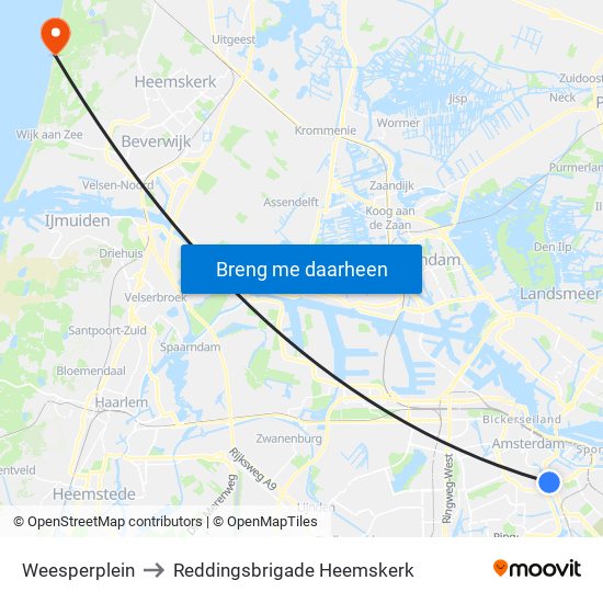 Weesperplein to Reddingsbrigade Heemskerk map