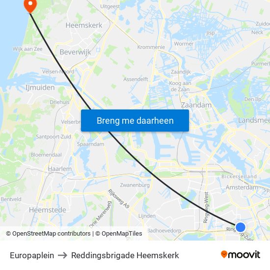 Europaplein to Reddingsbrigade Heemskerk map