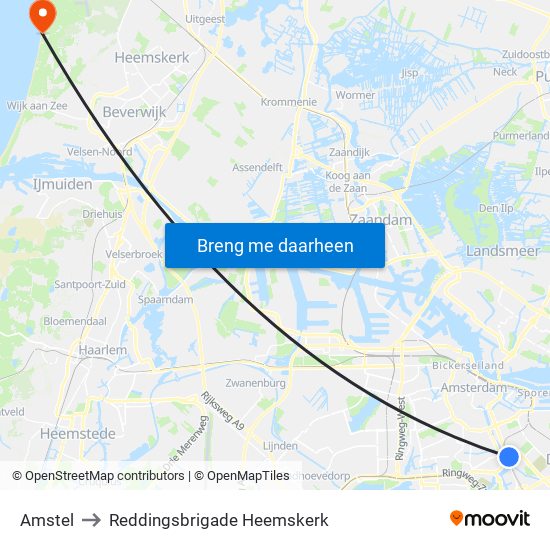 Amstel to Reddingsbrigade Heemskerk map