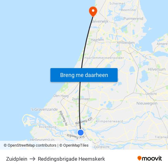 Zuidplein to Reddingsbrigade Heemskerk map